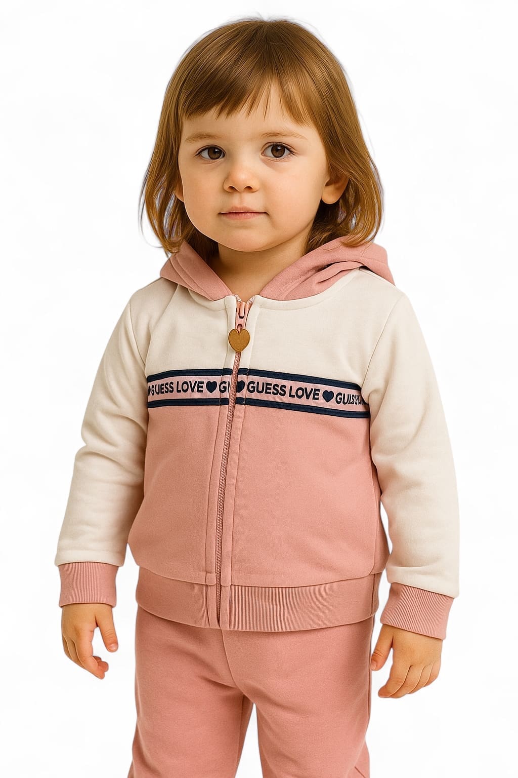 GUESS Kids – Różowo-kremowa bluza z kapturem 2y — wizualizacja AI