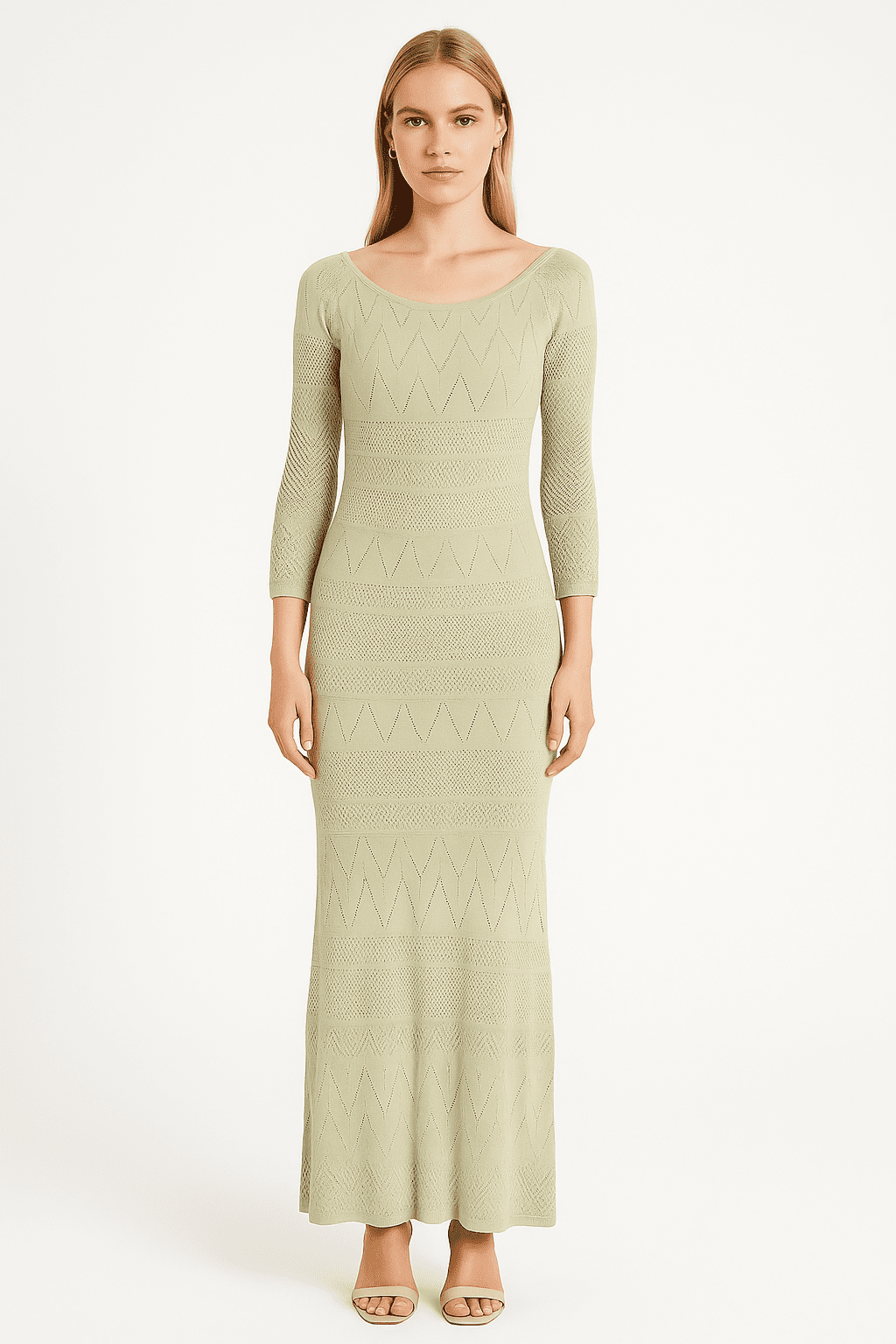 Marciano by GUESS – Ażurowa Długa Sukienka Maxi z Dzianiny S — wizualizacja AI