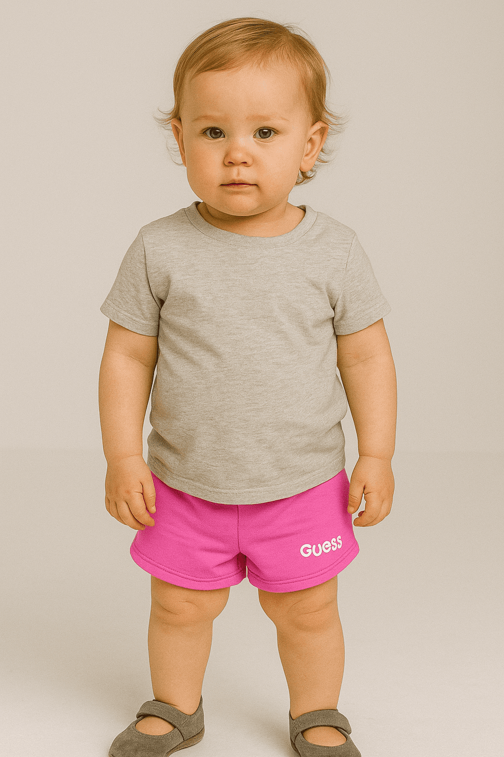GUESS – Dziecięce różowe szorty z logo 24 — wizualizacja AI