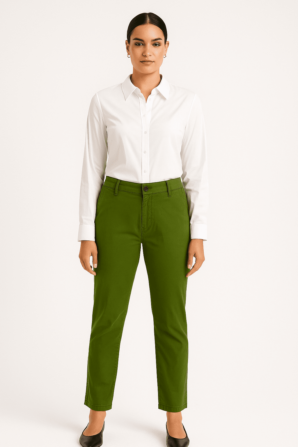 GUESS – Zielone jeansy damskie o klasycznym kroju L — wizualizacja AI