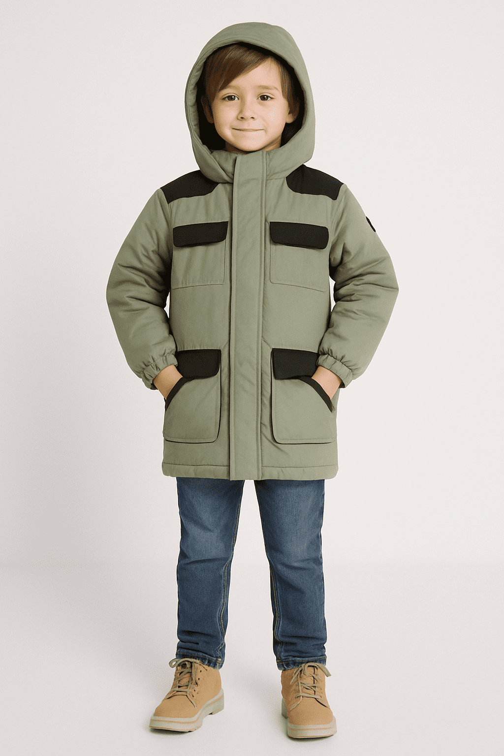 GUESS – Chłopięca kurtka zimowa z czarnymi detalami 8 — wizualizacja AI