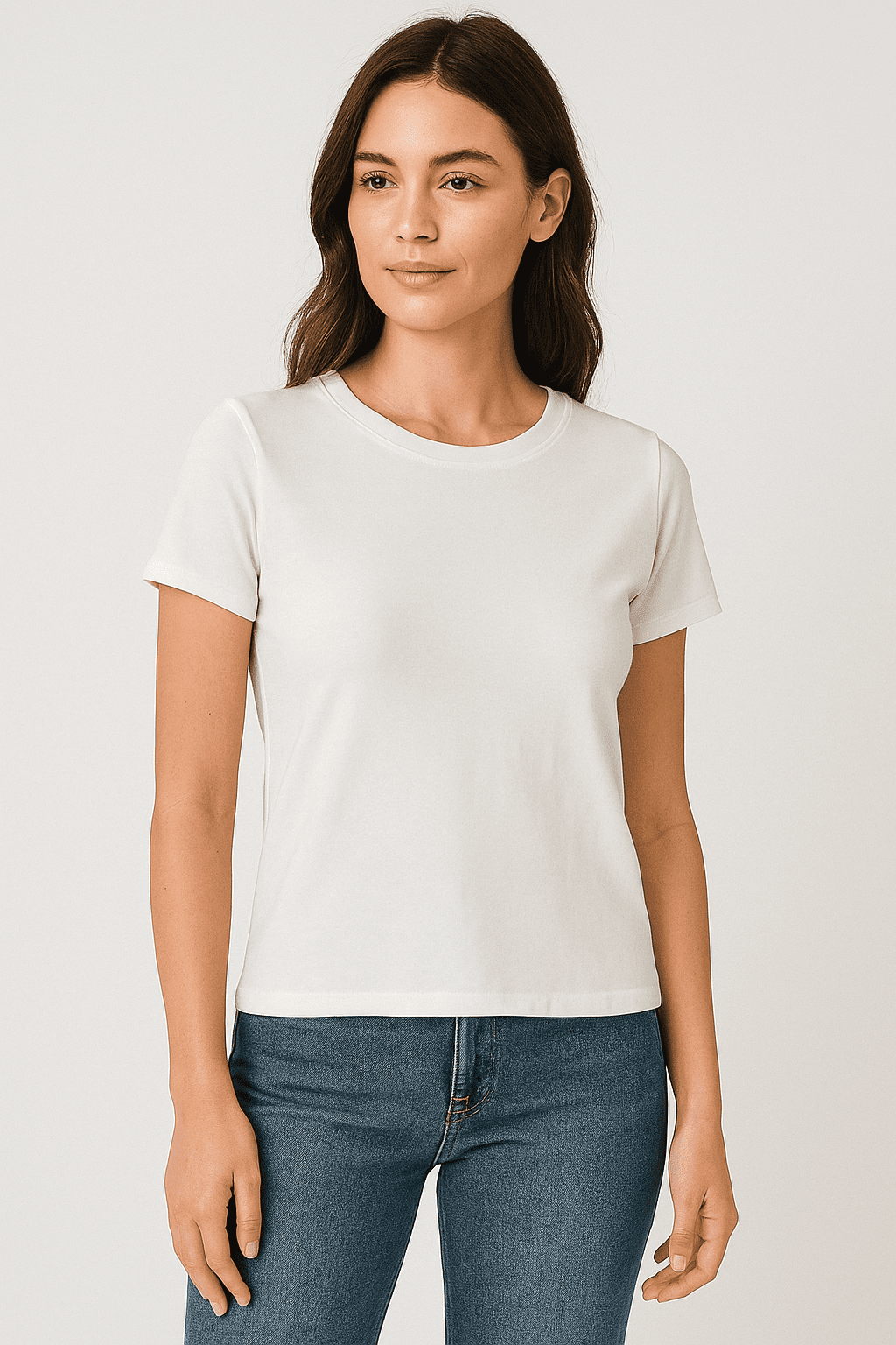 GUESS – Klasyczny biały T-shirt damski z krótkim rękawem S — wizualizacja AI