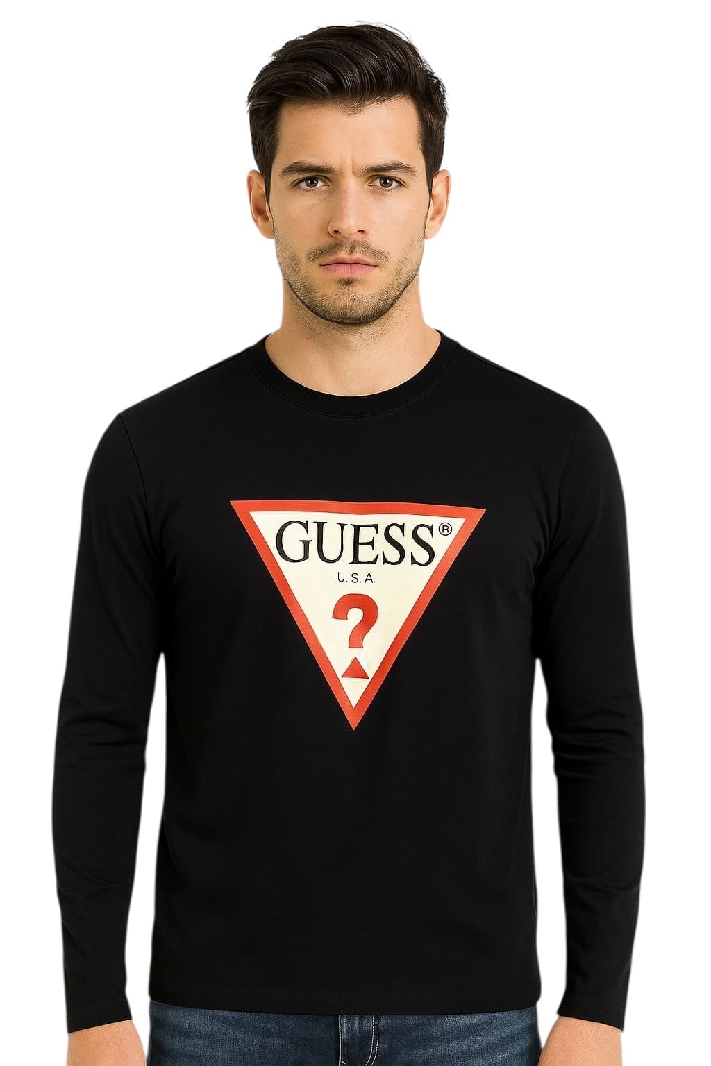 GUESS – Męska Koszulka z Długim Rękawem i Logo M — wizualizacja AI