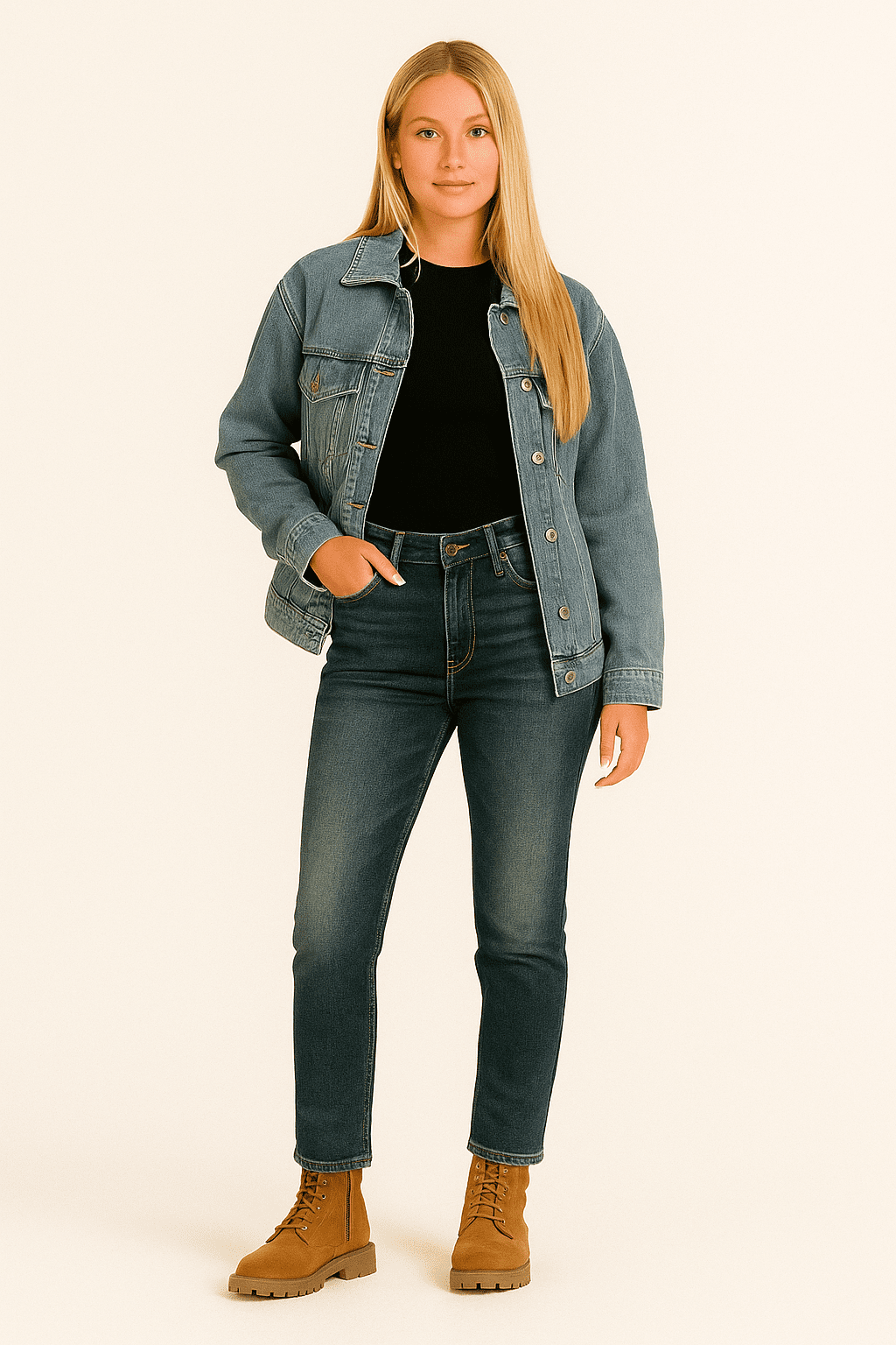 GUESS - Klasyczne jeansy z wysokim stanem M — wizualizacja AI