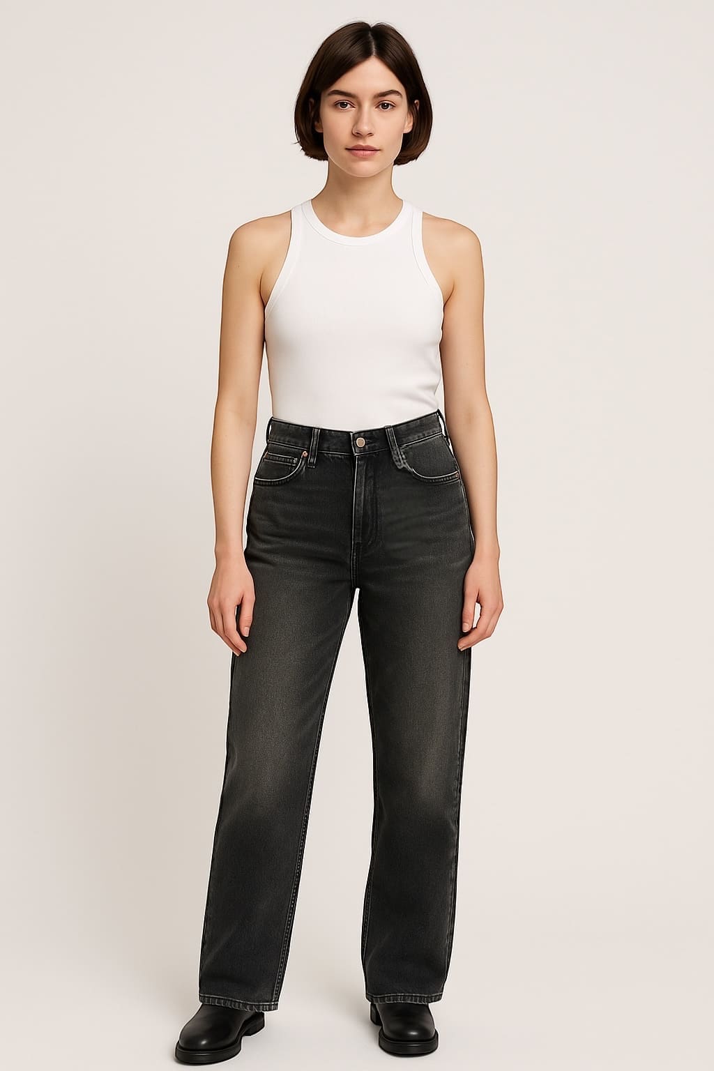RESERVED – Czarne jeansy vintage straight M — wizualizacja AI