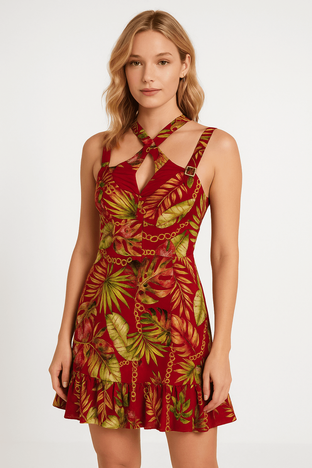GUESS – Letnia Sukienka z Tropikalnym Wzorem S M XL — wizualizacja AI