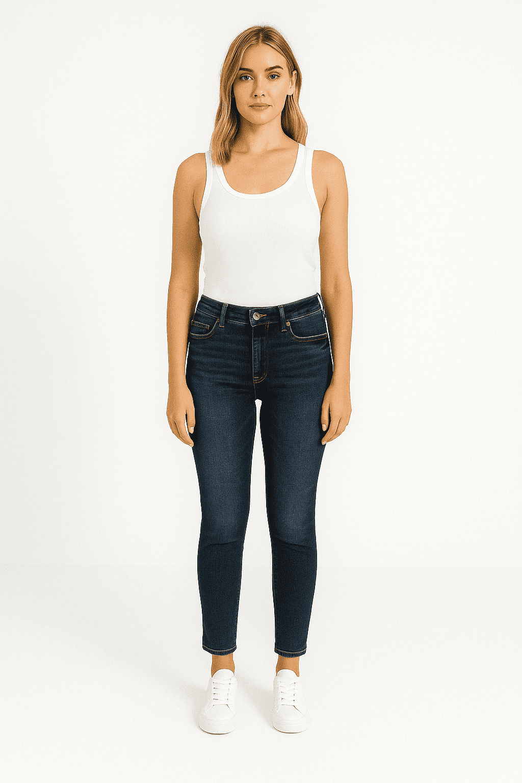 GUESS – Damskie Jeansy Skinny z Efektem Sprania L — wizualizacja AI