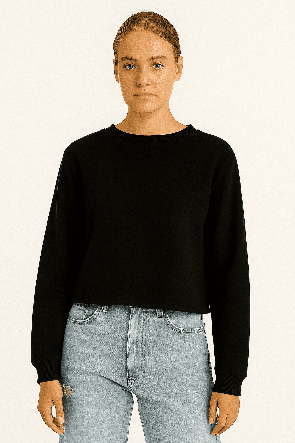 RESERVED – Czarna Bluza Basic Crop L — wizualizacja AI
