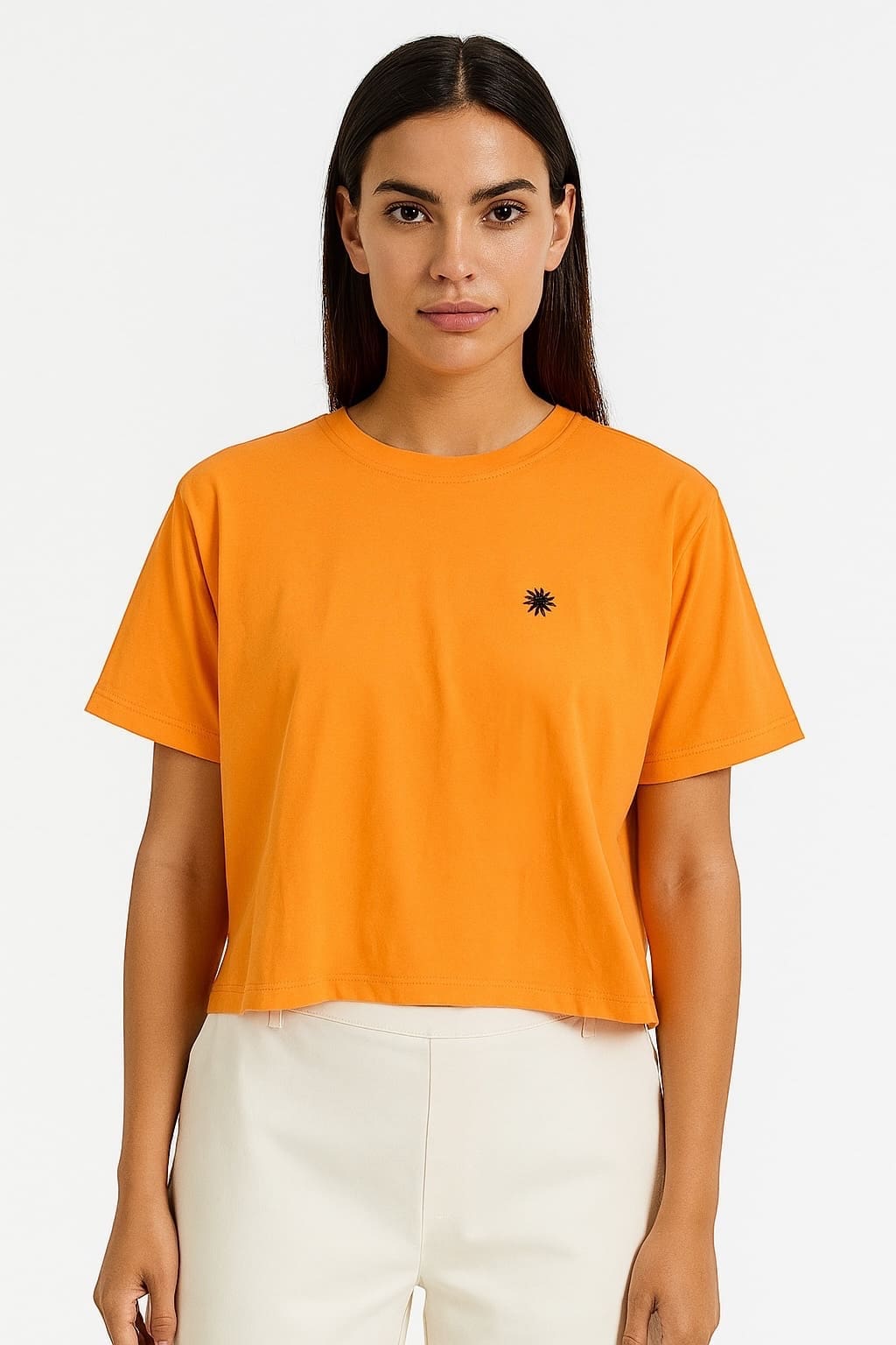 SINSAY – pomarańczowy t-shirt damski z haftem M — wizualizacja AI