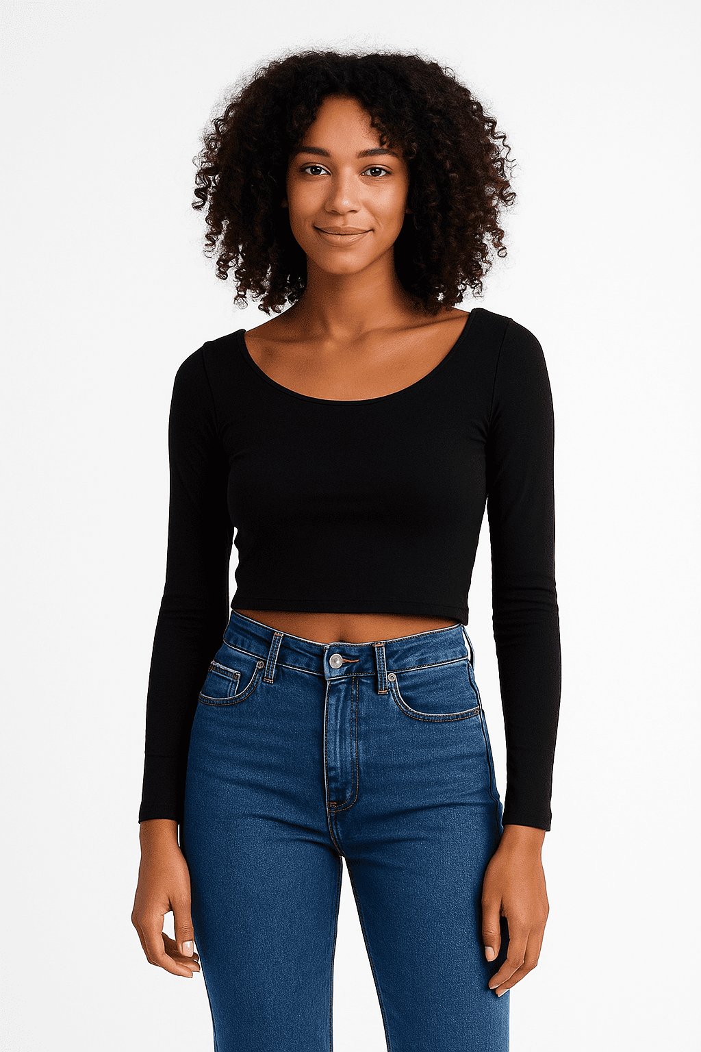 RESERVED – Czarny crop top z długim rękawem M — wizualizacja AI